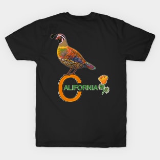 California quail state bird Californian poppy flowers T-Shirt